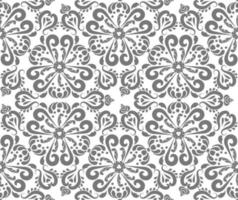 Gray oriental ornament seamless pattern. Rich damask pattern background. Gray, white color. Decorative texture. Mehndi patterns. For fabric, wallpaper, packaging. vector