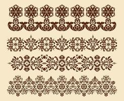 Set of four border ornaments. Patterned frames Damascus in antique style. Vector design element. Computer graphics.