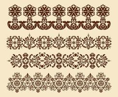 Set of four border ornaments. Patterned frames Damascus in antique style. Vector design element. Computer graphics.