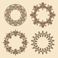 Vector set of circular frame ornaments. Four oval ornamental patterned borders. Circular frame.