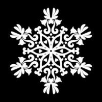 Floral patterned mandala. White round ornament like a snowflake on a black background. Black and white. Mehndi patterns. For fabric, wallpaper, venetian pattern,textile, packaging. vector