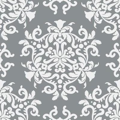 Stylish Damask Seamless Vector Pattern. Silver, gray and white color. For fabric, wallpaper, venetian pattern,textile, packaging.