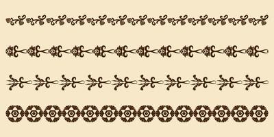 Vector set of ornaments borders in vintage style. Patterned lace frames for design. Brown and beige. Damask patterns. Computer graphics.