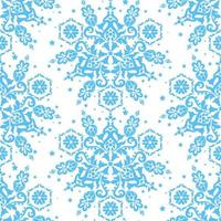 Blue ornament on white background seamless vector template. Blue and white color. For fabric, wallpaper, venetian pattern,textile, packaging.