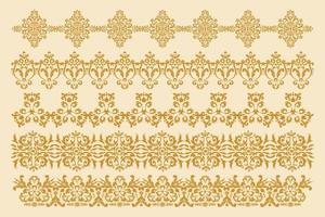 A set of five decorative borders. Damascus frames in old style. Vector design element. Computer graphics.