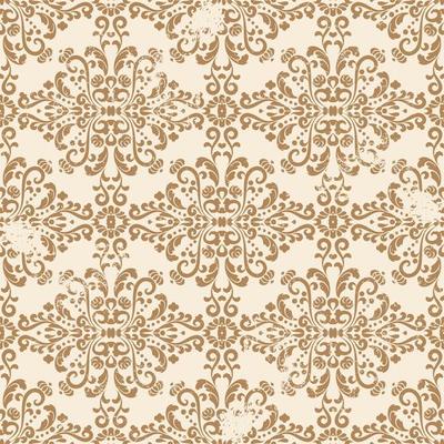 Seamless vector background. Damask orient ornament with grunge elements and scuffs, classic vintage pattern. Brown and beige. Vintage pattern for fabric, wallpaper and packaging.