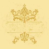 Vintage gold grunge template with pattern and frame borders. Decorative shabby pattern for invitation, tag, postcard or certificate. Gold, yellow color. vector