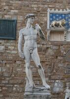 Statues placed in the Piazza della Signoria in Florence photo