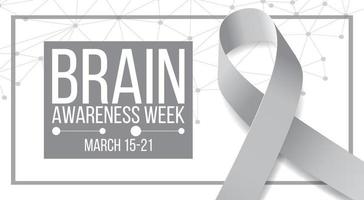 Brain awareness week concept. Banner template with grey ribbon and text.  Vector illustration.