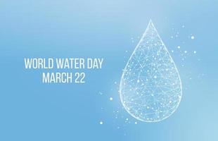 World water day concept. Banner template with glowing low poly water drop. Vector illustration.