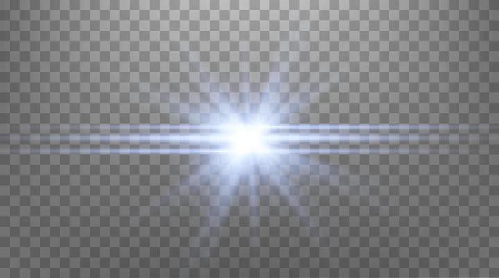 Blue horizontal lens flare. Isolated on transparent background. Sun flash with rays or spotlight and bokeh. Glow flare light effect. Vector illustration.