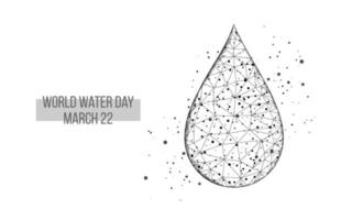 World water day concept. Banner template with glowing low poly water drop. Vector illustration.