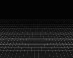 Wireframe perspective grid. White infinity mesh on black background, Abstract retro style. Vector illustration.