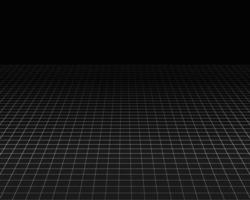 Wireframe perspective grid. White infinity mesh on black background, Abstract retro style. Vector illustration.