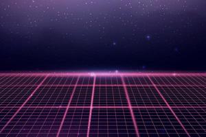 Wireframe perspective grid. Space neon infinity mesh, abstract retro  background. Vector illustration