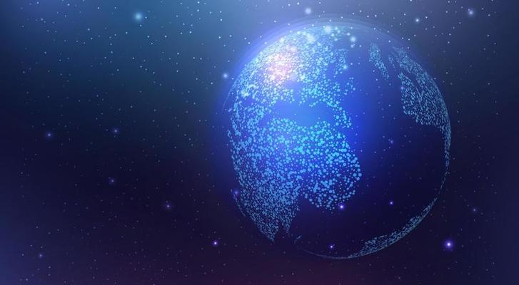 Futuristic map of the planet. World map. Globalization internet and technology, cyber security. Abstract background with glowing planet Earth. Vector illustration.