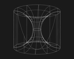 Cyber distorted shape, retro punk design element. Wireframe wave geometry shape on black background. Vector illustration.