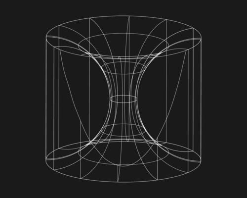 Cyber distorted shape, retro punk design element. Wireframe wave geometry shape on black background. Vector illustration.