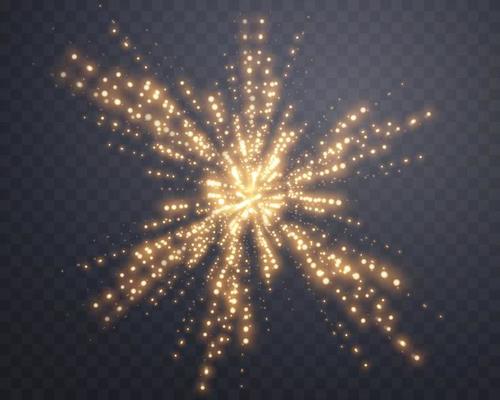 Gold glittering dots, sparkles, particles on a transparent background. Abstract light effect. Gold luminous points.