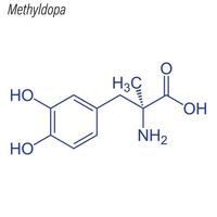 fórmula esquelética vectorial de metildopa. molécula química del fármaco. vector