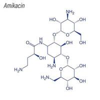 fórmula esquelética vectorial de amikacina. molécula química del fármaco. vector