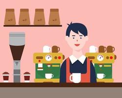 cafetería. barista o propietario de la tienda. estilo de vector de dibujos animados para su diseño.