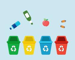 Types of garbage. organic, plastic, metal, glass, electronic waste. Cartoon vector style for your design.