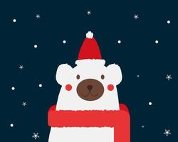 concepto de navidad de dibujos animados. lindo oso blanco está de pie con nieve en el día de navidad o en la temporada de invierno vector