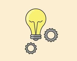 Innovation concept icon in cartoon vector style. Light yellow bulb with gear mechanism.