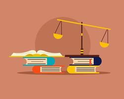 Law Concept. There are many books and Scales of justice in cartoon vector style for your design.