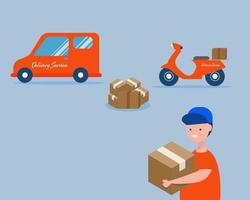 Delivery man holding a box. Cartoon vector style for your design