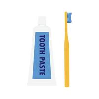 ilustración plana de pasta de dientes y cepillo de dientes. elemento de diseño de icono limpio sobre fondo blanco aislado vector