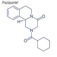 fórmula esquelética vectorial de praziquantel. molécula química del fármaco. vector