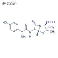 fórmula esquelética vectorial de amoxicilina. molécula química del fármaco. vector