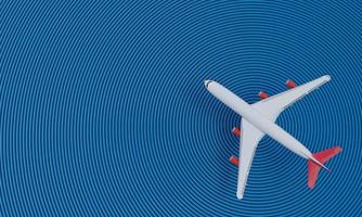 White plane, red stripe placed on a blue background that is shaped in a circular wave. 3D Rendering photo