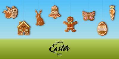 easter background with gingerbread cookies vector