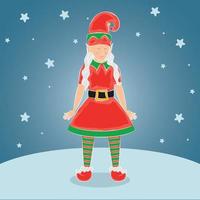 dibujos animados de invierno elfo femenino aislado con vector de ropa tradicional