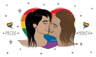 feliz pareja de lesbianas besándose vector de orgullo lgbt