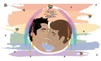 feliz pareja homosexual besándose acuarela lgbt vector