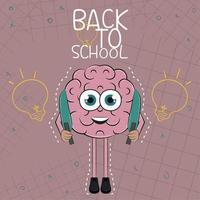 Happy brain character going back to school Vector