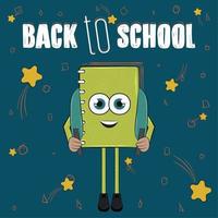 Happy notebook with a bag going back to school vector