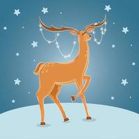 Isolated cute reindeer animal on a winter landscape Vector