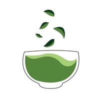 taza de matcha con hojas. icono plano. vector