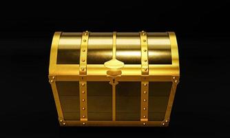 Gold retro antique treasure or treasure chest. Luxuriously expensive chest for holding gold valuables. 3D Rendering. photo