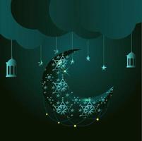 Islamic Ramadan Kareem banner background with crescent pattern moon star mosque lantern. vector