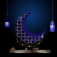 Islamic ramadan kareem banner background with crescent pattern moon star mosque lantern. vector