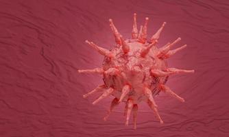 una imagen de virus o modelo rojo coronavirus covid-19. el concepto de un virus propagado sobre un fondo rojo y rugoso. representación 3d foto