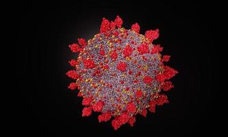 modelo de mutación del virus covid-19 o coronavirus. virus de primer plano, por ejemplo. sobre un fondo negro. representación 3d foto