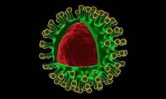 enfermedad por coronavirus infección por covid-19 ilustración médica. Células del virus covid de la influenza respiratoria patógena china. nuevo nombre oficial para la enfermedad del coronavirus llamado covid-19. representación 3d foto