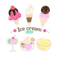 Cute ice cream collection in summer festival vector